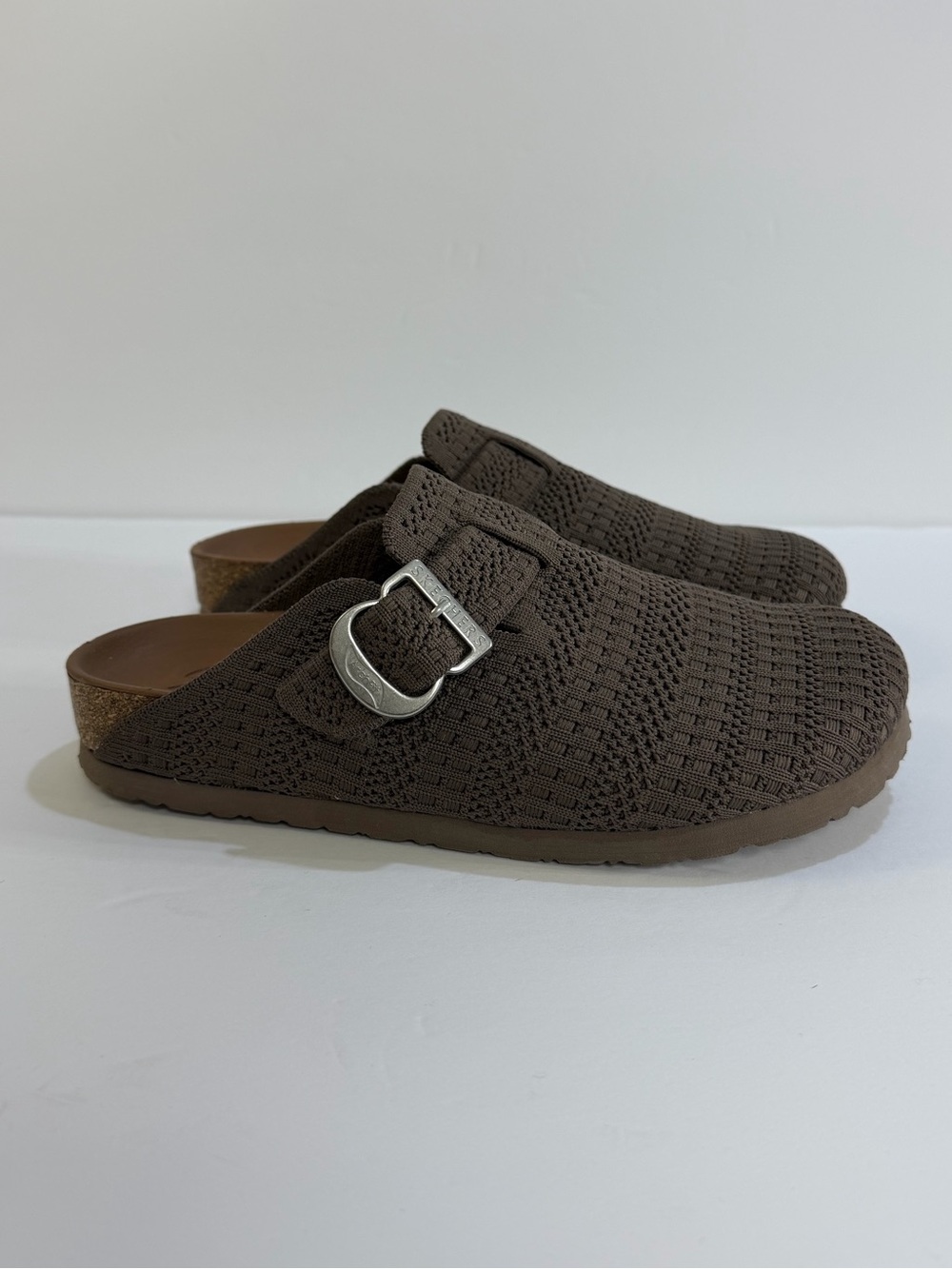 Skechers Arch Fit Knit Clog Mules Taupe Brown Comfort Slip On Shoes Women’s 6